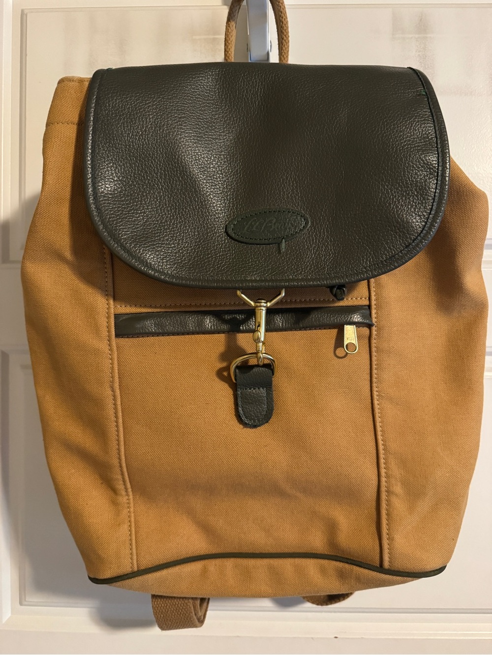 Vintage LL Bean Leather-Trim Tan Canvas Backpack